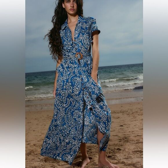 Zara belted printed dress - Picture 1 of 5